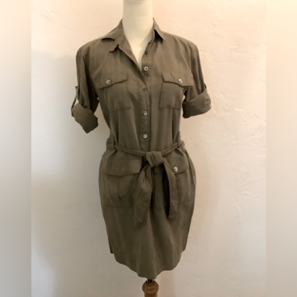 Vintage Y2K JCrew Safari Olive Cargo Silk/Cotton dress Sz 0 Barely Worn